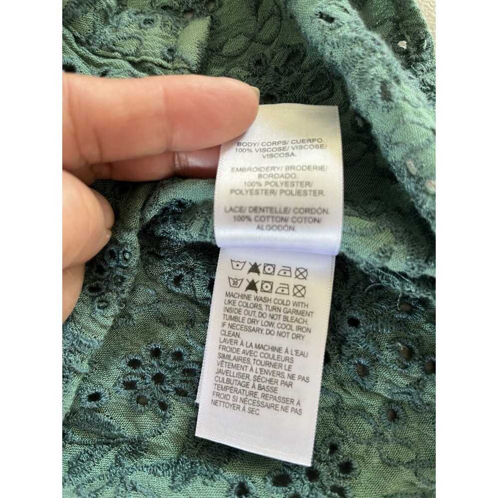 Lucky Brand Eyelet Lace Blouse Top Large Sage Green Cotton Cottagecore Boho - Picture 10 of 10